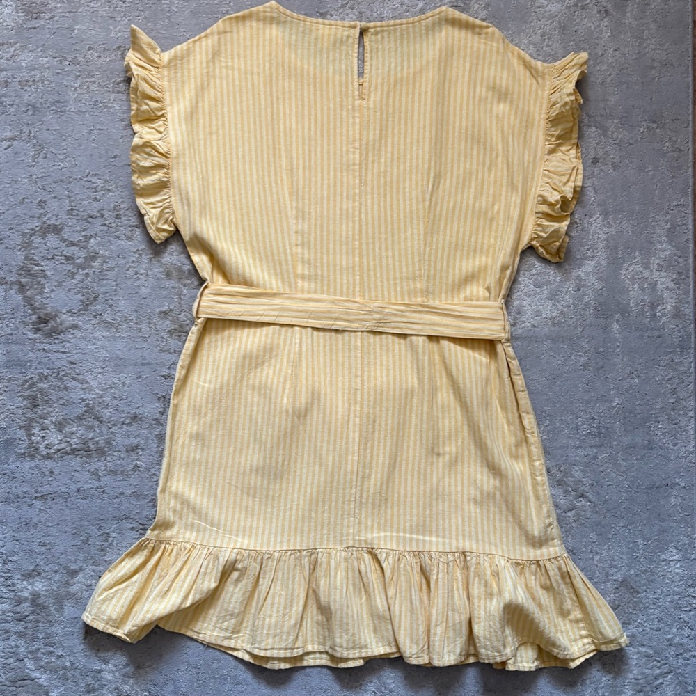 Jillian Harris x Joe Fresh Linen Blend Yellow Striped Ruffle Dress Size Large - Picture 10 of 14
